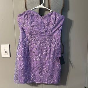 Lulu’s Exquisite Sensation Lavender Embroidered Strapless Mini Dress